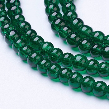 1 Strand Dark Green Transparent Crackle Glass Round Beads Strands, 4mm, Hole: 1.1~1.3mm, about 200pcs/strand, 31.4 inch