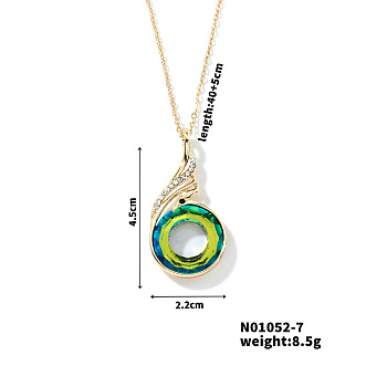 Cute and Stylish Phenix Glass Pendant Necklace, with Brass Cable Chain for Women, Perfect for Any Outfit, Green, 15.75 inch(40cm)+5cm