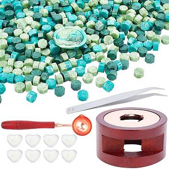 CRASPIRE DIY Stamp Making Kits, Including Seal Stamp Wax Stick Melting Pot Holder, Brass Wax Sticks Melting Spoon, Paraffin Candles and 304 Stainless Steel Beading Tweezers, Green, 0.9cm, 511pcs/set
