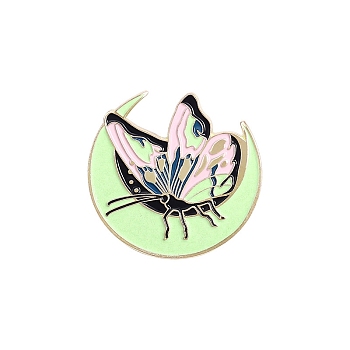 Glow in the Dark Luminous Moth Enamel Pin, Golden Alloy Badge for Backpack Clothes, Pale Green, 28x30.5mm
