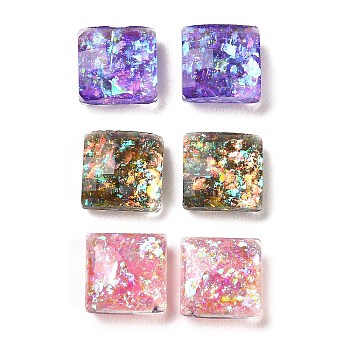 Resin Imitation Opal Cabochons, Single Face Faceted, Square, Mixed Color, 8x8x3.5mm