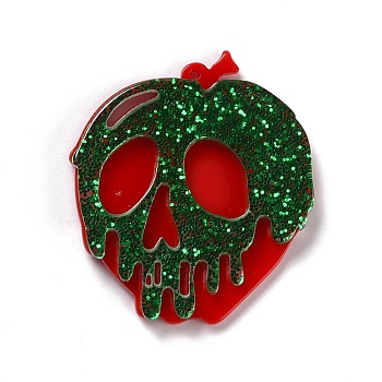 DIY Acrylic Hallowmas Pattern Earrings Pendants, with Shimmering Powder, for Jewelry Accessories, Skull, Red, 39x35x4mm, Hole: 1.2mm