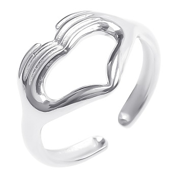 Titanium Steel Open Cuff Rings, Adjustable Heart Gesture Ring for Men Women, Stainless Steel Color