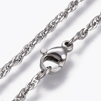 304 Stainless Steel Rope Chain Necklaces, with Lobster Claw Clasp, Stainless Steel Color, 17.7 inch(45cm), 2mm