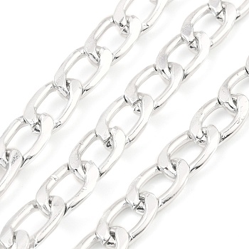 Oxidation Aluminum Cuban Link Chains, Unwelded, with Spool, Platinum, 14.5x9x2mm, about 65.62 Feet(20m)/Roll