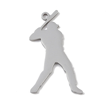304 Stainless Steel Pendants, Batsman Charm, Stainless Steel Color, 41x23x1.5mm, Hole: 2mm