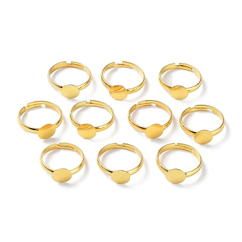 Brass Adjustable Ring Components, Flat Round Plain Pad Ring Settings, Golden, Inner Diameter: 17.4mm, Tray: 8mm