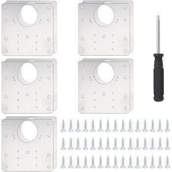 Unicraftale 10 Sets 430 Stainless Steel Mounting Plate, Hinge Accessories, with Iron Screws, and 1Pc Steel Cross Screwdriver, Stainless Steel Color, 90x90x1mm