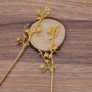 Alloy Hair Stick Findings, with Iron Pins, Branch, Golden, Pin Size: 120x2.5mm