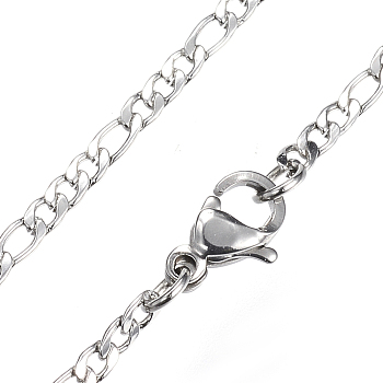 304 Stainless Steel Figaro Chain Necklaces, with Lobster Clasps, Stainless Steel Color, 17.7 inch(45cm), 2mm