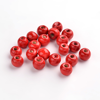 Natural Wood Beads, Rondelle, Lead Free, Dyed, Red, Beads: 8mm in diameter, hole:3mm