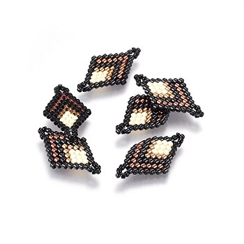 MIYUKI & TOHO Handmade Japanese Seed Beads Links, Loom Pattern, Rhombus, Black, 23~24x13~14x1.7mm, Hole: 1.5mm