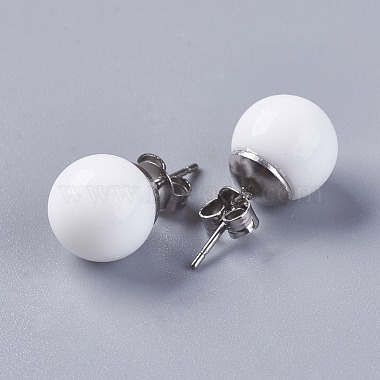 Shell Pearl Ball Stud Earrings(EJEW-I209-05-10mm)-2