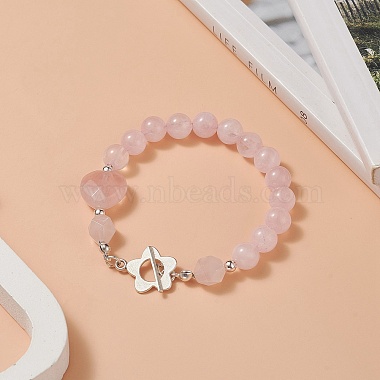 bracelet de perles de coeur de quartz rose naturel avec des fermoirs de fleurs en alliage pour les femmes(BJEW-TA00248)-5