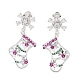 Christmas Socking & Snowflake Brass Pave Colorful Cubic Zirconia Dangle Stud Earrings for Women(EJEW-M257-03P)-1