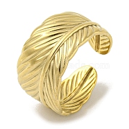 304 Stainless Steel Open Cuff Ring, Feather, Golden, Inner Diameter: 17.8mm(RJEW-C067-15G)