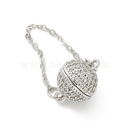 Brass Micro Pave Clear Cubic Zirconia Magnetic Clasps, Round, Platinum, 57mm(KK-Z083-17P)