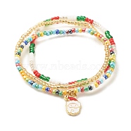 3Pcs 3 Style Glass Seed Stretch Bracelets Set with Alloy Santa Claus for Women, Mixed Color, Inner Diameter: 2-1/4 inch(5.6cm), 1Pc/style(BJEW-JB08204)