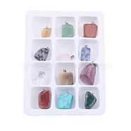 Gemstone Pendants, with Brass Clasps, Mixed Stone, Mixed Color, 20~26x11~22x10~22mm, Hole: 6x2mm, 12pcs/box(G-S045-14-B)