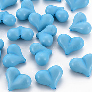 Opaque Acrylic Beads, Heart, Deep Sky Blue, 17x22x10mm, Hole: 1.4mm, about 255pcs/500g(MACR-S373-70-A04)