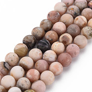Natural Pink Opal Beads Strands, Frosted, Round, 8~9mm, Hole: 1mm, about 45~48pcs/strand, 15.7 inch(G-R446-8mm-38)
