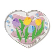 Valentine's Day Printed Heart Theme Acrylic Pendants, Flower, 32x37.5x2.5mm, Hole: 1.6mm(OACR-B015-01B-04)