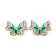 Alloy Enamel Connector Charms, Butterfly Links with Crystal Rhinestone, Light Gold, Cadmium Free & Nickel Free & Lead Free, Green, 16x22x2mm, Hole: 1.6mm(ENAM-I054-07C)