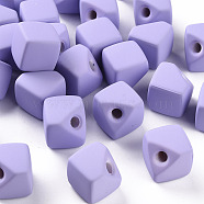 Acrylic Beads, Rubberized Style, Half Drilled, Gap Cube, Lilac, 13.5x13.5x13.5mm, Hole: 3.5mm(OACR-S039-04-47)