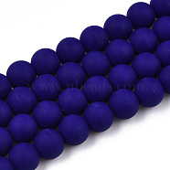Opaque Glass Beads Strands, Frosted, Round, Dark Blue, 8~8.5mm, Hole: 1.5mm, about 51~53pcs/strand, 14.96 inch~15.55 inch(38~39.7cm)(GLAA-T032-P8mm-MD03)