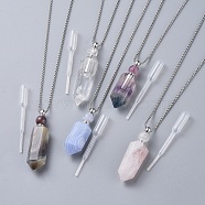 Natural Gemstone Perfume Bottle Pendant Necklaces, with Stainless Steel Box Chain and Plastic Dropper, Hexagonal Prism, Stainless Steel Color, 27.4 inch~27.5 inch(69.5~69.9cm), Bottle Capacity: 0.15~0.3ml(0.005~0.01 fl. oz)(NJEW-F251-09P)