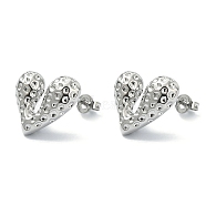 Rack Plating Brass Heart Stud Earrings for Valentine's Day, Lead Free & Cadmium Free, Platinum, 14.5x16.5mm(EJEW-Q780-13P)