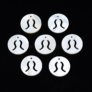 Natural Freshwater Shell Charms, Flat Round with Twelve Constellations, Hollow, Scorpio, 12x1.5mm, Hole: 0.9mm(SHEL-N027-10G)