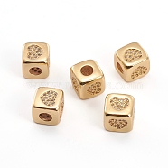 Brass Micro Pave Clear Cubic Zirconia Beads, Cube with Heart, Golden, 8.5x8.5x8.5mm, Hole: 3.5mm(ZIRC-L091-022G)