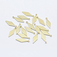 Brass Pendant, Long-Lasting Plated, Real 18K Gold Plated, Nickel Free, Rhombus, 15.5x5x1mm, Hole: 1mm(KK-G331-91G-NF)