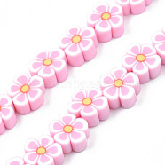 Handmade Polymer Clay Bead Strands, Flower, Pink, 7.5~10x7~11x3.5~5mm, Hole: 1.6mm, about 38~40pcs/strand, 13.58 inch~14.57 inch(34.5~37cm)(CLAY-N011-48A-09)