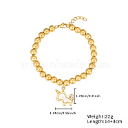 Stainless Steel Crystal Rhinestone Ball Beaded Bracelets with Shell Pendants, Golden, Unicorn, 5-1/2 inch(14cm), Pendant: 17.8x14.4mm(DM8226-6)