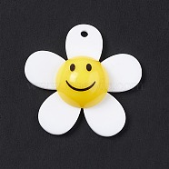 Opaque Acrylic Pendants, Sunflower with Smiling Face Charm, White, 29x30x9mm, Hole: 1.8mm(X-OACR-P012-C08)