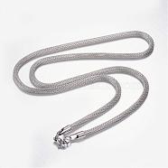 304 Stainless Steel Mesh Chain Necklaces, with Lobster Claw Clasps, Stainless Steel Color, 25.19 inch(64cm)(STAS-F028-01A)