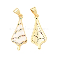 Brass Micro Pave Colorful Cubic Zirconia Pendants, with White Shell and Epoxy Resin, Cadmium Free & Lead Free, Golden, Umbrella, White, 26x11x3mm, Hole: 3.5x5mm(KK-G430-01G-04)