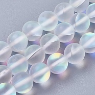 Synthetic Moonstone Beads Strands, Holographic Beads, Round, Frosted, Clear, 8mm, Hole: 1mm, about 48pcs/strand, 15.51 inch~15.7 inch(39.4~40cm)(G-E468-G01-8mm)