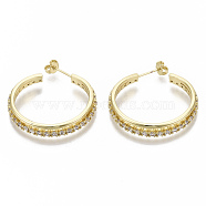 Brass Micro Pave Clear Cubic Zirconia Stud Earrings, Half Hoop Earrings, with Ear Nuts, Nickel Free, Ring, Real 18K Gold Plated, 32x5mm, Pin: 0.8mm(EJEW-N011-15G-NF)