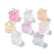 Luminous Rainbow Iridescent Plating Transparent Acrylic Beads, Glow in the Dark Glitter Beads, Cube, Mixed Color, 12.5x12.5x13.5mm, Hole: 2mm(PACR-C007-02)