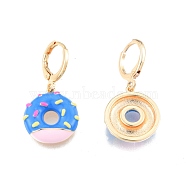 Enamel Donut Dangle Leverback Earrings, Brass Jewelry for Women, Cadmium Free & Nickel Free & Lead Free, Real 18K Gold Plated, 30mm, Pin: 1mm(EJEW-N012-101)