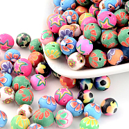 Handmade Flower Pattern Polymer Clay Round Beads, Mixed Color, 8mm, Hole: 1.5mm, 100pcs/Box(CLAY-CJ0001-10)