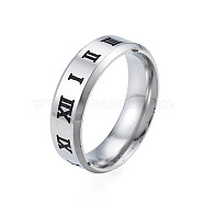 201 Stainless Steel Roman Numerals Finger Ring for Women, Stainless Steel Color, Inner Diameter: 17mm(RJEW-N043-04)