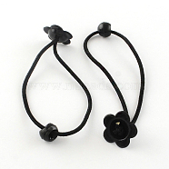 Flower Hair Accessories Elastic Hair Ties, Ponytail Holder, with Acrylic, Black, 180x2mm, 100pcs/bundle(OHAR-S182-01)