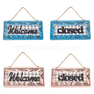 Crafans 2Pcs 2 Color Wooden Doorplate Decorations, Dual Front Rectangle with Word WELCOME & ClOSED, Mixed Color, 1pc/color, 2color, 2pcs/bag(AJEW-CF0001-09)