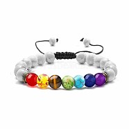 Chakra Theme Natural & Synthetic Mixed Stones Braided Bracelets, Natural Howlite Adjustable Bracelets for Women(QD1254-7)