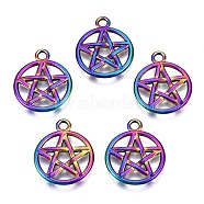 Alloy Pendants, Cadmium Free & Nickel Free & Lead Free, Ring with Ring, Rainbow Color, 20x16.5x2mm, Hole: 2mm(PALLOY-N163-035-NR)