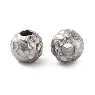 Titanium Beads, Hammered Round, Stainless Steel Color, 8x7.5mm, Hole: 3mm(STAS-R224-03B-P)